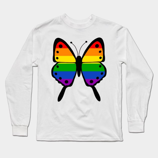 Rainbow Butterfly Long Sleeve T-Shirt by WelshDesigns